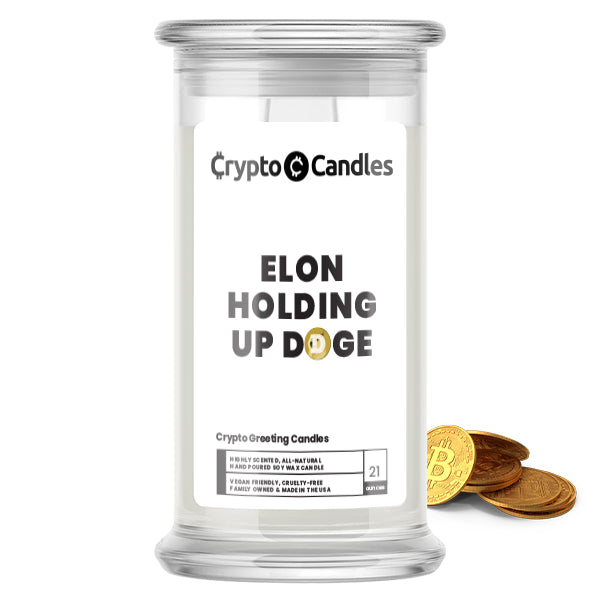 Elon Holding up Doge Crypto Greeting Candles