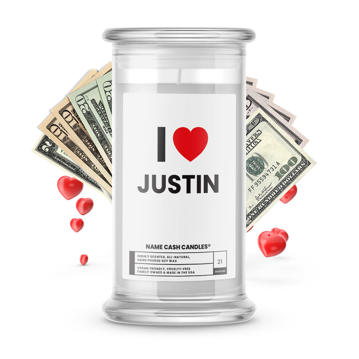 I ❤️ JUSTIN | Name Cash Money Candles