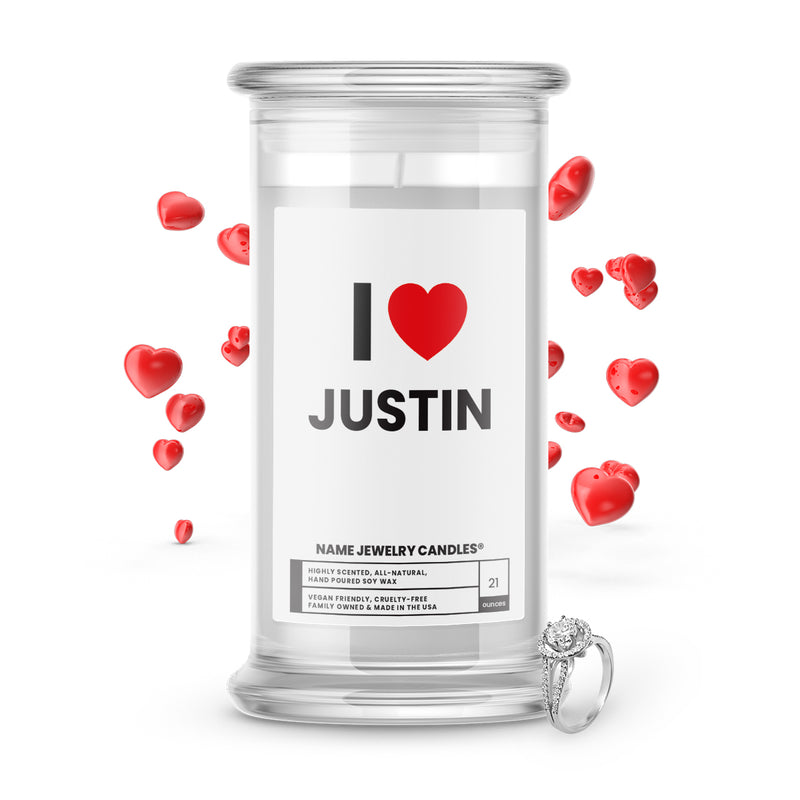 I ❤️ JUSTIN | Name Jewelry Candles