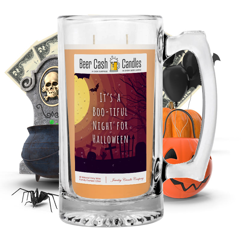 It's a boo-tiful night for halloween Beer Cash Candle