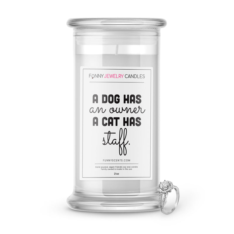 A Dog has an owner a cat has staff Jewelry Funny Candles