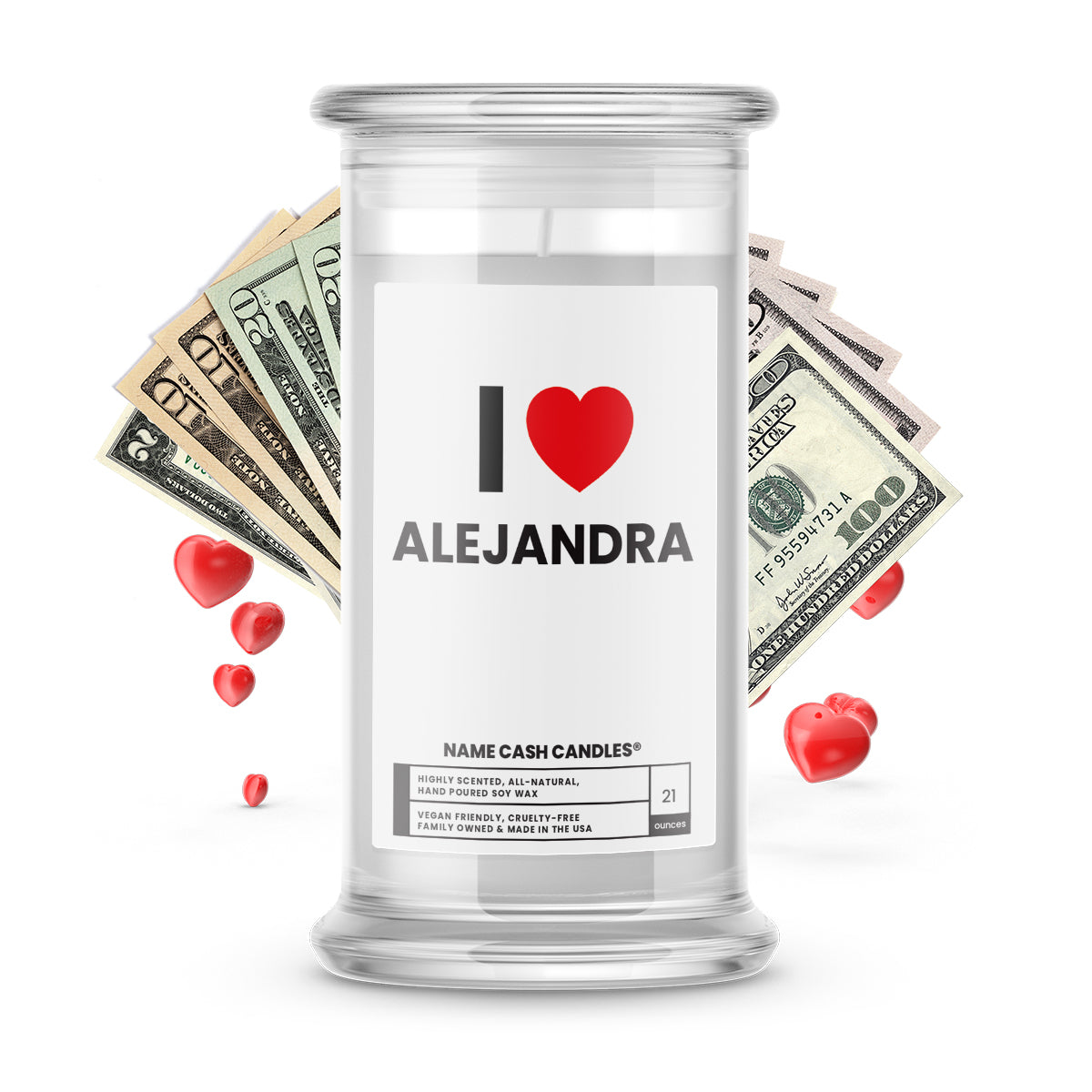 I ❤️ ALEJANDRA | Name Cash Money Candles