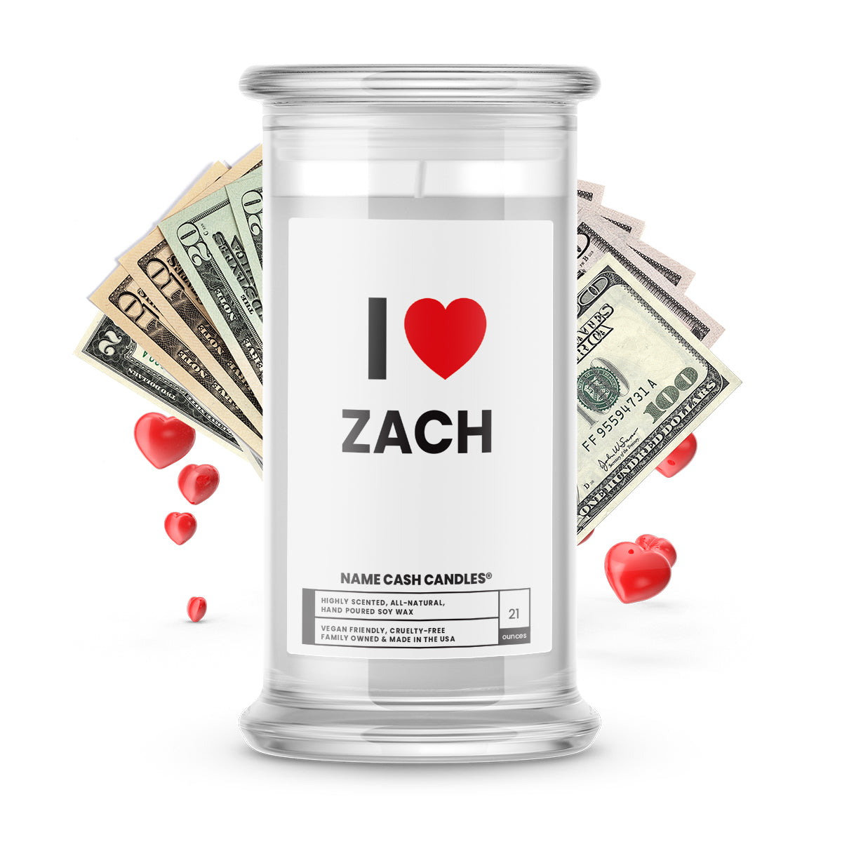 I ❤️ ZACH | Name Cash Money Candles