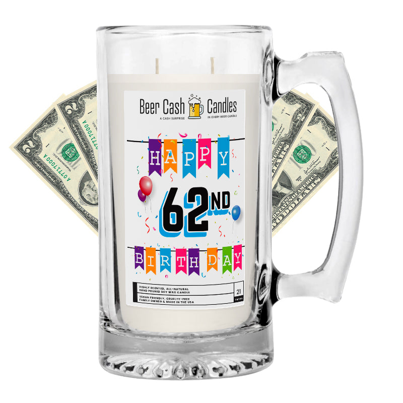 Happy 62nd Birthday Beer Cash Candle