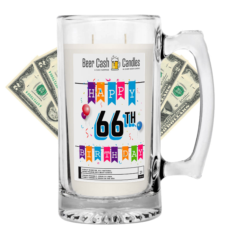 Happy 66th Birthday Beer Cash Candle