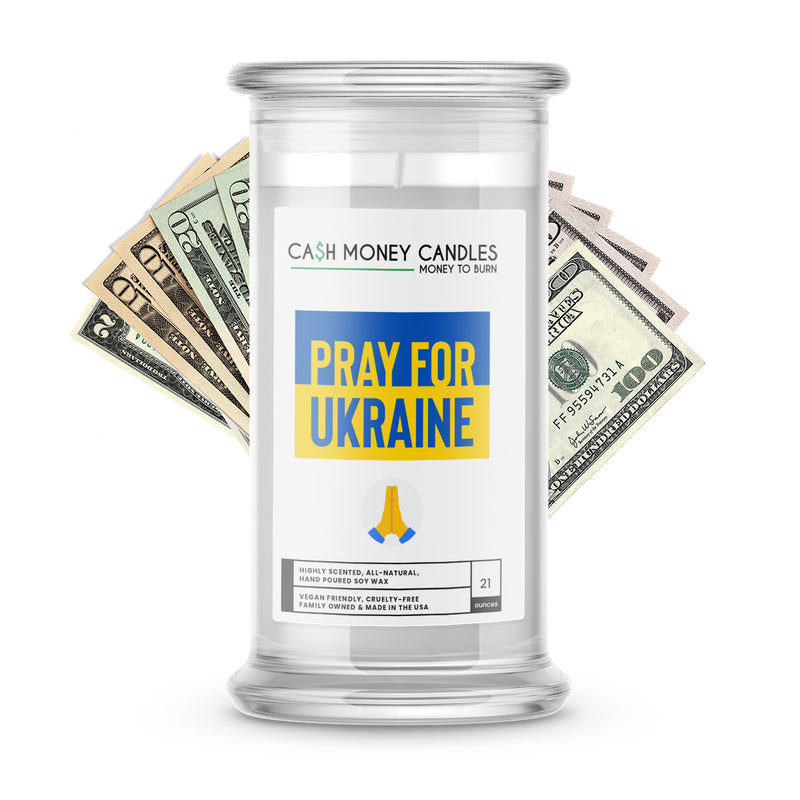 Pray For Ukraine Cash Money Candle