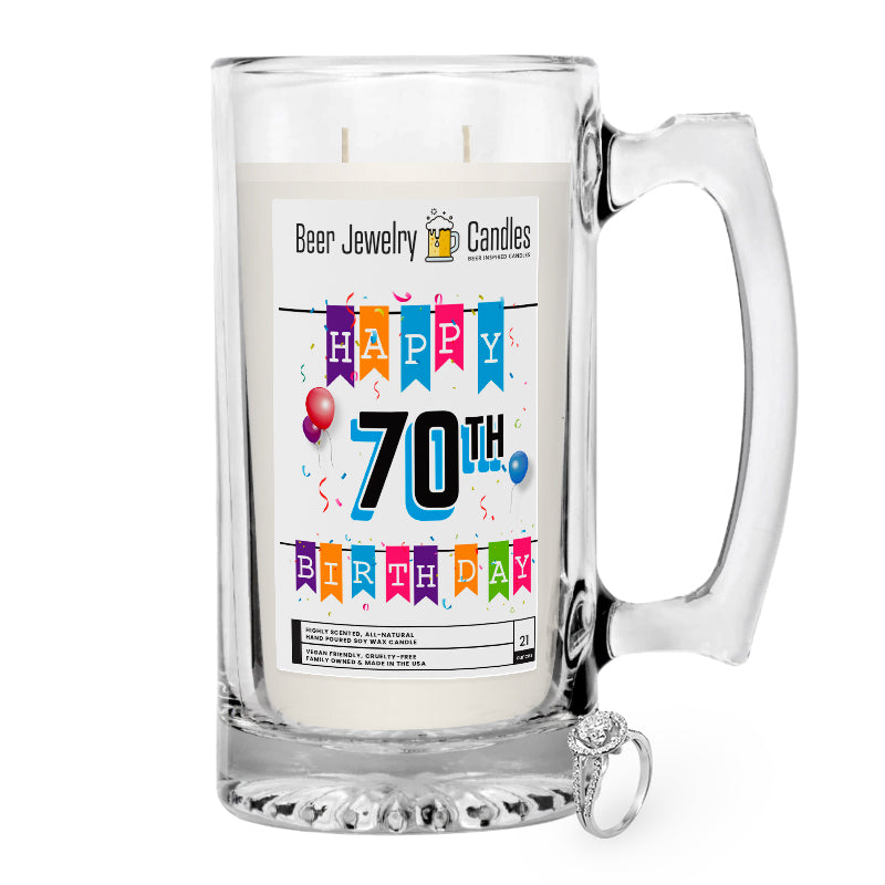 Happy 70th Birthday Beer Jewelry Candle