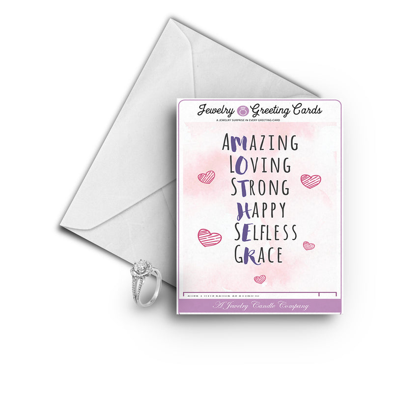 Amazing loving strong happy selfless grace Greetings Card