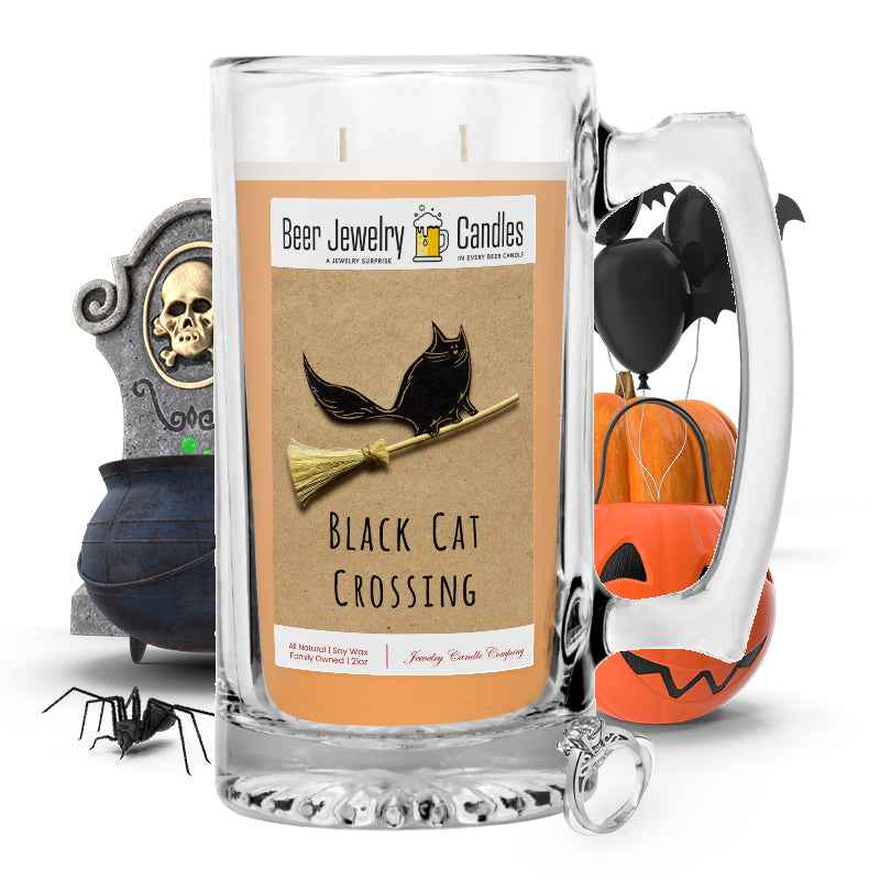 Black cat crossing Beer Jewelry Candle