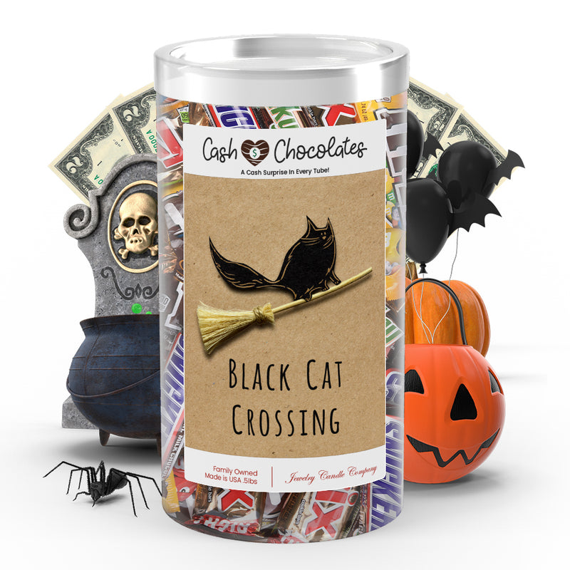 Black cat crossing Cash Chocolates