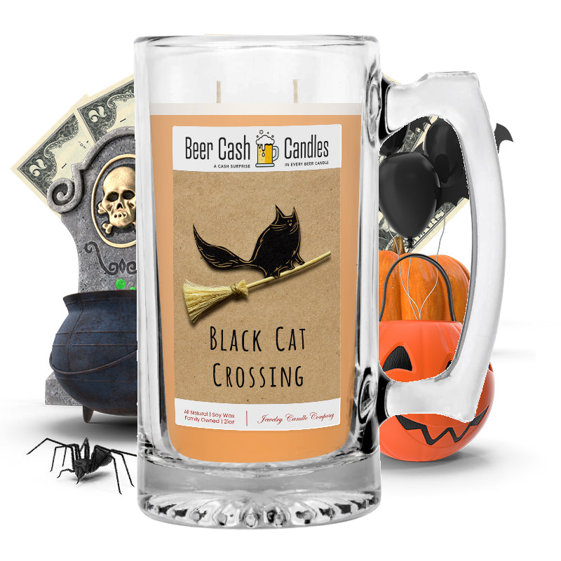 Black cat crossing Beer Cash Candle