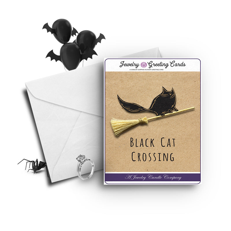 Black cat crossing Jewelry Greetings Card