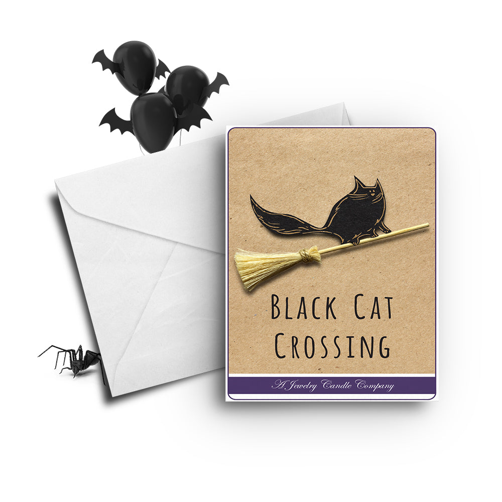 Black cat crossing Greetings Card