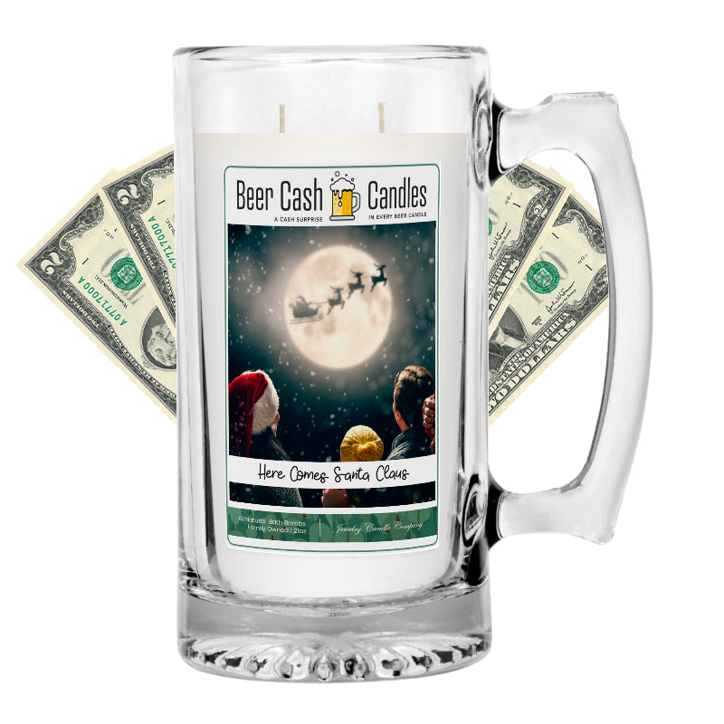 Here Comes Santa Claus Beer Cash Candle