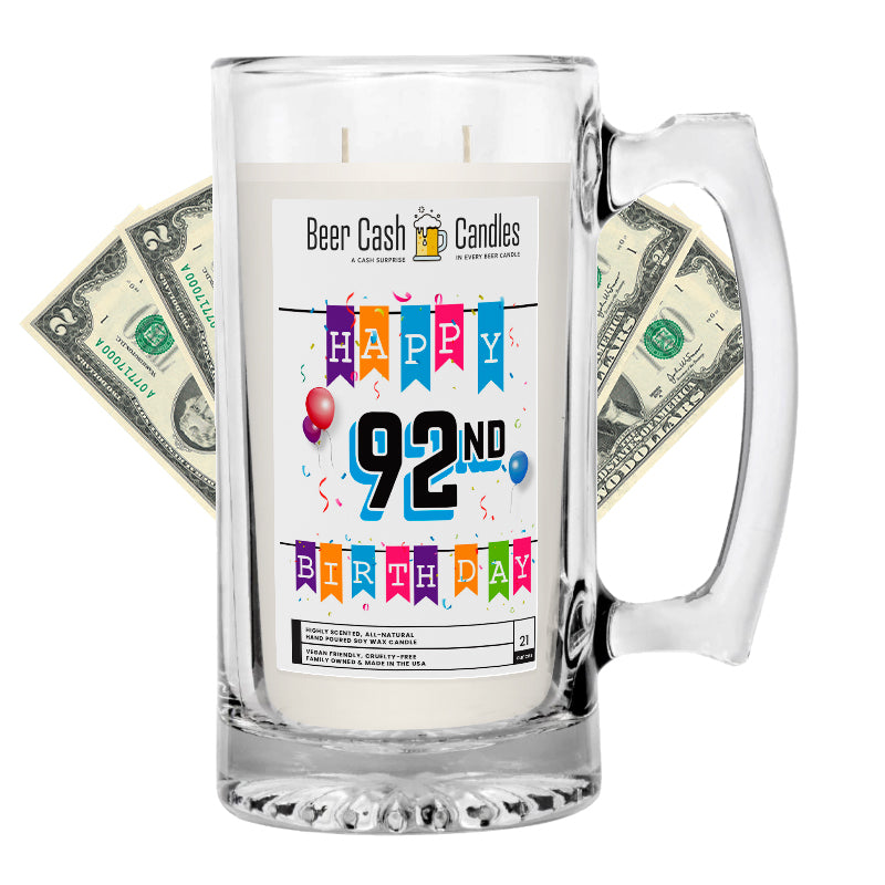 Happy 92nd Birthday Beer Cash Candle