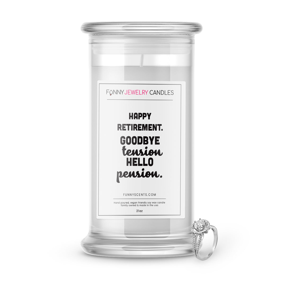 Happy Retirement. Goodbye Tension Hello pension. Jewelry Funny Candles