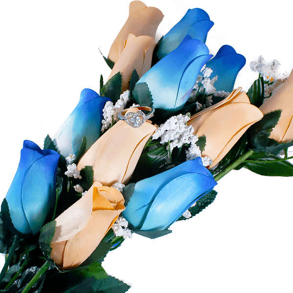 Baby Blue & Peach Bouquet | Jewelry Roses®-Jewelry Roses®-The Official Website of Jewelry Candles - Find Jewelry In Candles!