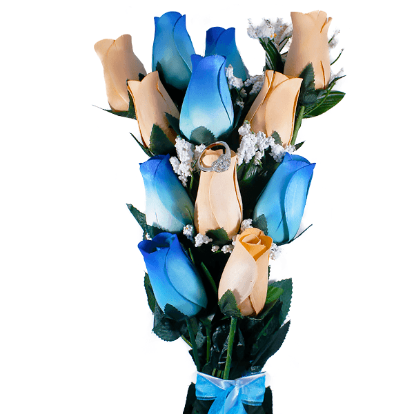 Baby Blue & Peach Bouquet | Jewelry Roses®-Jewelry Roses®-The Official Website of Jewelry Candles - Find Jewelry In Candles!