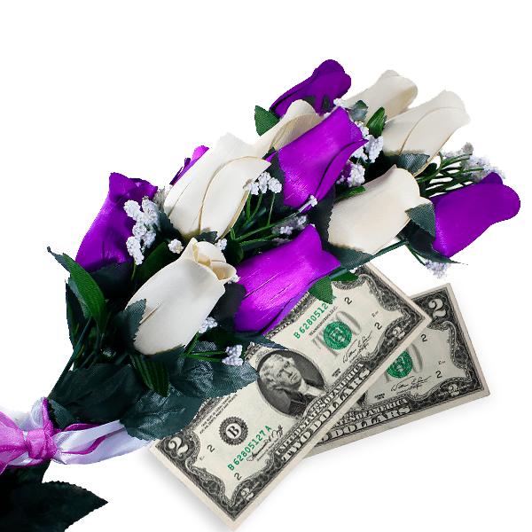 Purple & Cream Bouquet | Cash Roses®-Cash Roses®-The Official Website of Jewelry Candles - Find Jewelry In Candles!