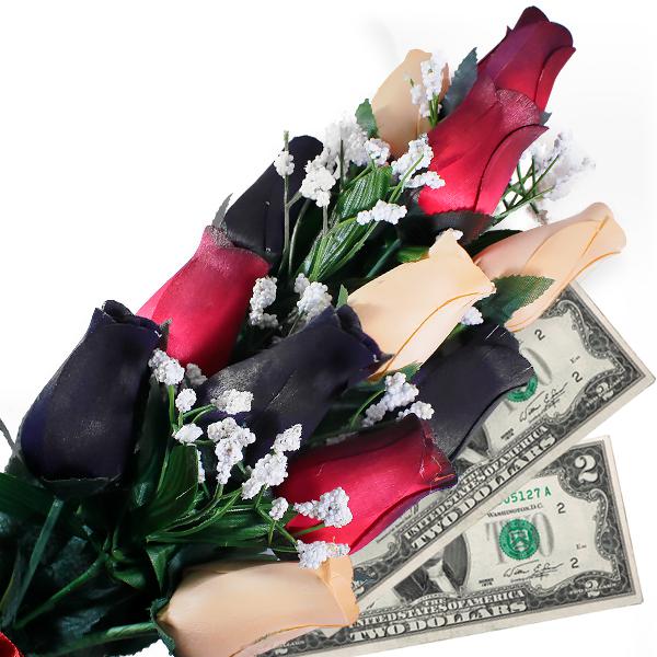 Red, Black & Peach Bouquet | Cash Roses®-Cash Roses®-The Official Website of Jewelry Candles - Find Jewelry In Candles!