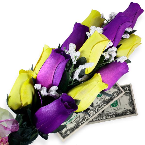 Purple & Yellow Bouquet | Cash Roses®-Cash Roses®-The Official Website of Jewelry Candles - Find Jewelry In Candles!