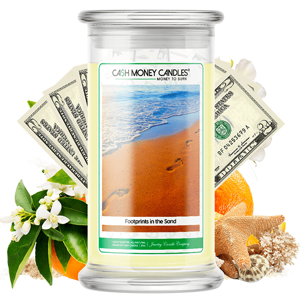 footprints in the sand cash money candle
