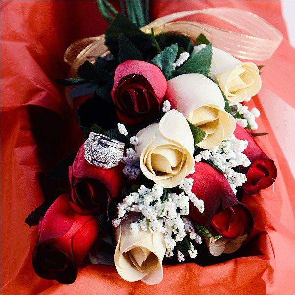 Red & Cream Bouquet | Jewelry Roses®-Red and Cream Wax Roses-The Official Website of Jewelry Candles - Find Jewelry In Candles!