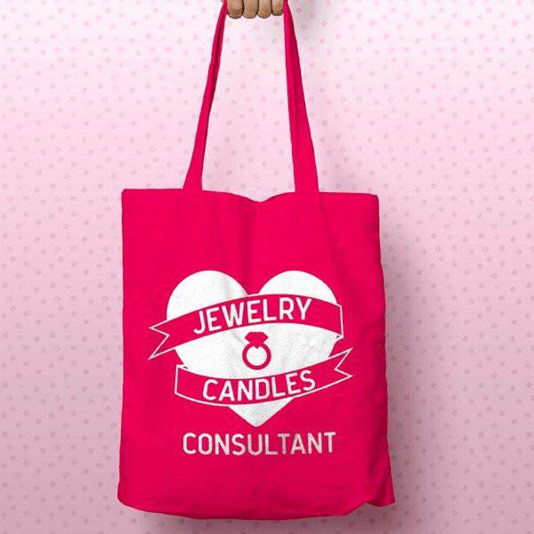 White On Hot Pink Heart Banner Canvas Tote Bag - Jewelry Clothing-Jewelry Clothing-The Official Website of Jewelry Candles - Find Jewelry In Candles!