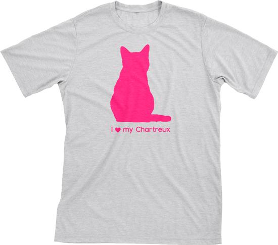 I Love My Chartreux | Must Love Cats® Hot Pink On Heathered Grey Short Sleeve T-Shirt-Must Love Cats® T-Shirts-The Official Website of Jewelry Candles - Find Jewelry In Candles!
