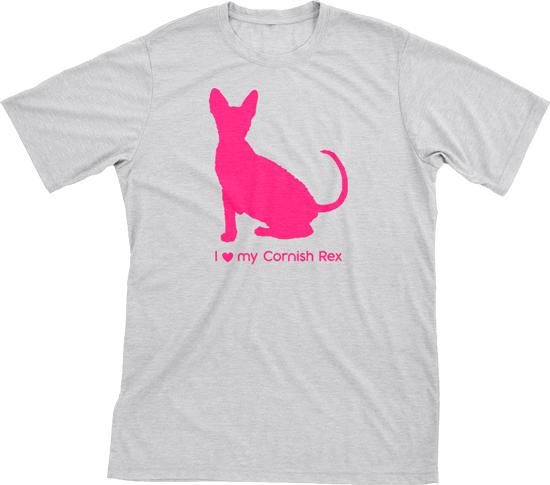 I Love My Cornish Rex | Must Love Cats® Hot Pink On Heathered Grey Short Sleeve T-Shirt-Must Love Cats® T-Shirts-The Official Website of Jewelry Candles - Find Jewelry In Candles!