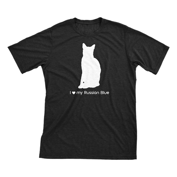 I Love My Russian Blue | Must Love Cats® White On Black Short Sleeve T-Shirt-Must Love Cats® T-Shirts-The Official Website of Jewelry Candles - Find Jewelry In Candles!
