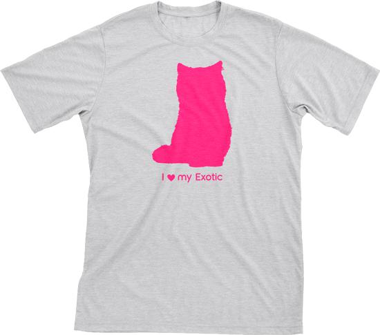 I Love My Exotic | Must Love Cats® Hot Pink On Heathered Grey Short Sleeve T-Shirt-Must Love Cats® T-Shirts-The Official Website of Jewelry Candles - Find Jewelry In Candles!