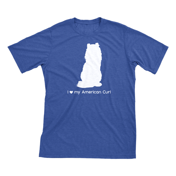 I Love My American Curl | Must Love Cats® White On Heathered Royal Blue Short Sleeve T-Shirt-Must Love Cats® T-Shirts-The Official Website of Jewelry Candles - Find Jewelry In Candles!