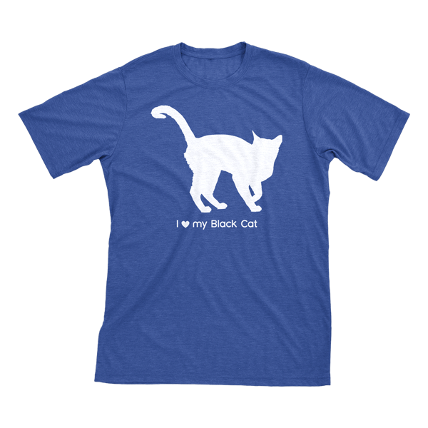 I Love My Black Cat | Must Love Cats® White On Heathered Royal Blue Short Sleeve T-Shirt-Must Love Cats® T-Shirts-The Official Website of Jewelry Candles - Find Jewelry In Candles!