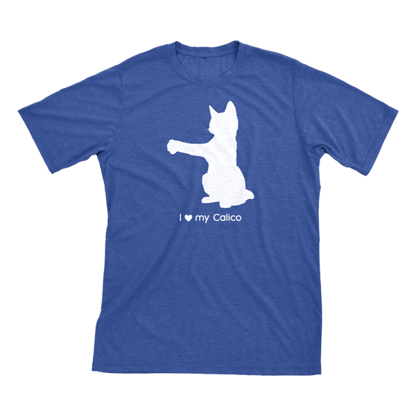 I Love My Calico | Must Love Cats® White On Heathered Royal Blue Short Sleeve T-Shirt-Must Love Cats® T-Shirts-The Official Website of Jewelry Candles - Find Jewelry In Candles!