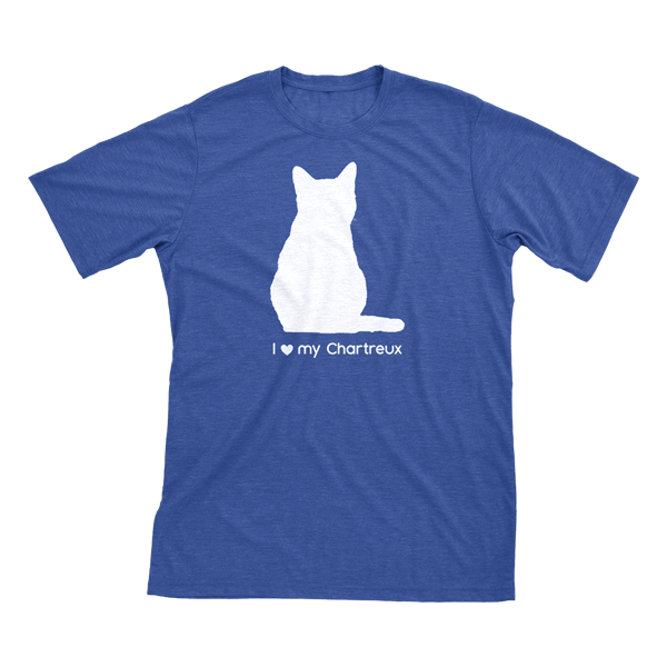I Love My Chartreux | Must Love Cats® White On Heathered Royal Blue Short Sleeve T-Shirt-Must Love Cats® T-Shirts-The Official Website of Jewelry Candles - Find Jewelry In Candles!