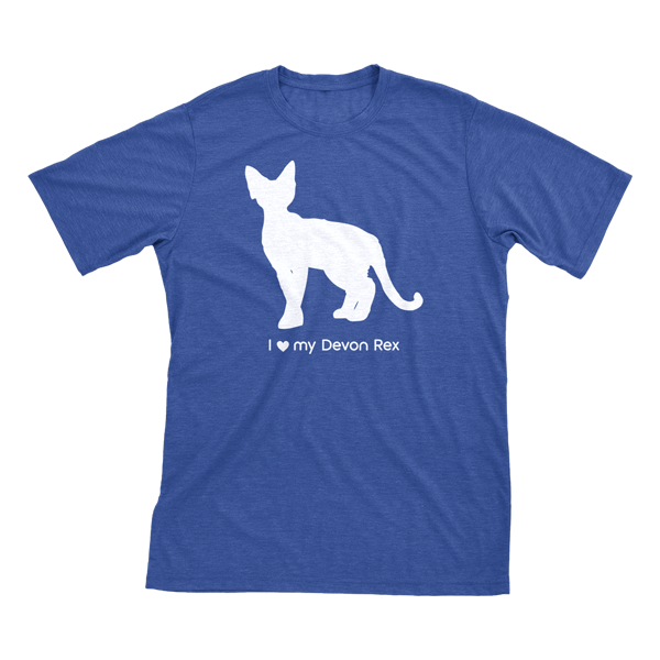 I Love My Devon Rex | Must Love Cats® White On Heathered Royal Blue Short Sleeve T-Shirt-Must Love Cats® T-Shirts-The Official Website of Jewelry Candles - Find Jewelry In Candles!
