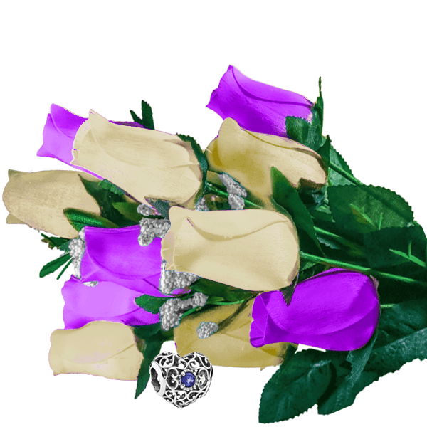 Purple & Cream Bouquet Charm Roses