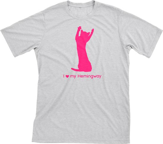I Love My Hemingway | Must Love Cats® Hot Pink On Heathered Grey Short Sleeve T-Shirt-Must Love Cats® T-Shirts-The Official Website of Jewelry Candles - Find Jewelry In Candles!