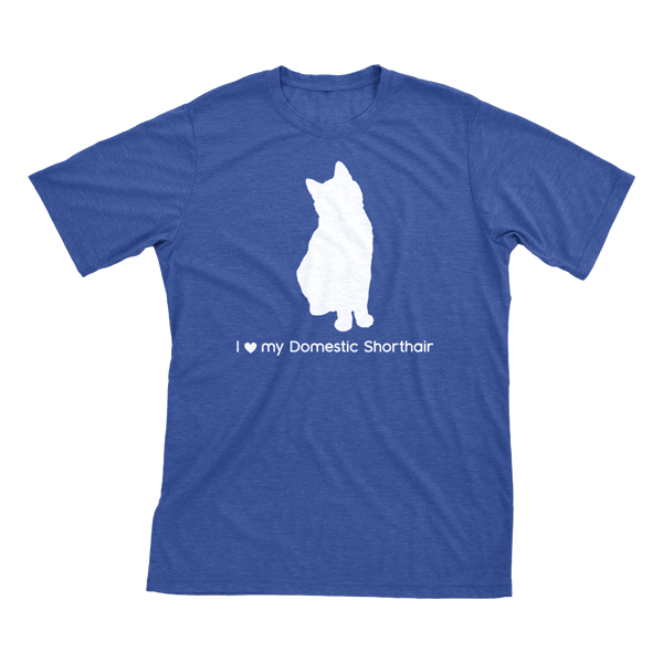 I Love My Domestic Shorthair | Must Love Cats® White On Heathered Royal Blue Short Sleeve T-Shirt-Must Love Cats® T-Shirts-The Official Website of Jewelry Candles - Find Jewelry In Candles!