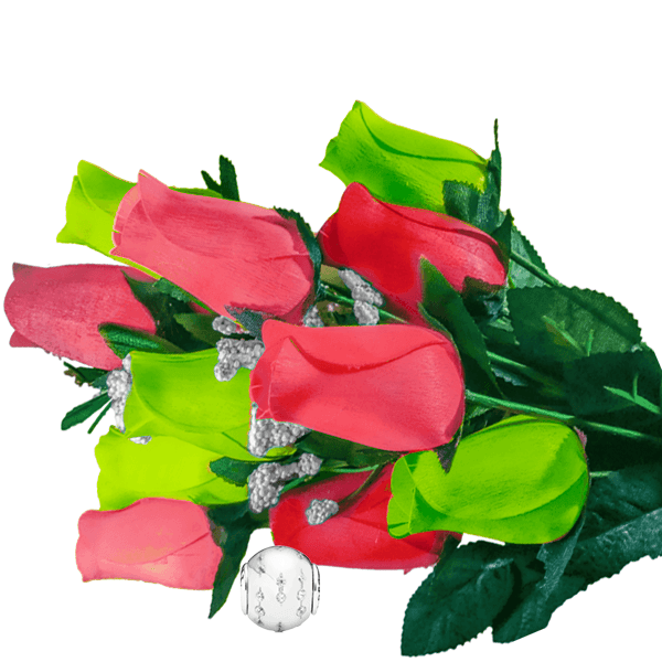 Coral & Green Bouquet Charm Roses