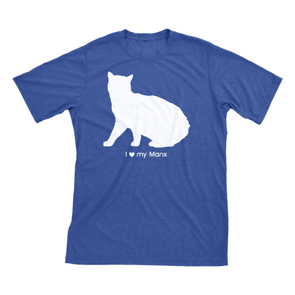 I Love My Manx | Must Love Cats® White On Heathered Royal Blue Short Sleeve T-Shirt-Must Love Cats® T-Shirts-The Official Website of Jewelry Candles - Find Jewelry In Candles!
