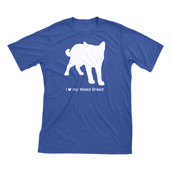 I Love My Mixed Breed | Must Love Cats® White On Heathered Royal Blue Short Sleeve T-Shirt-Must Love Cats® T-Shirts-The Official Website of Jewelry Candles - Find Jewelry In Candles!