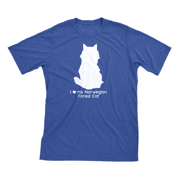 I Love My Norwegian Forest Cat | Must Love Cats® White On Heathered Royal Blue Short Sleeve T-Shirt-Must Love Cats® T-Shirts-The Official Website of Jewelry Candles - Find Jewelry In Candles!