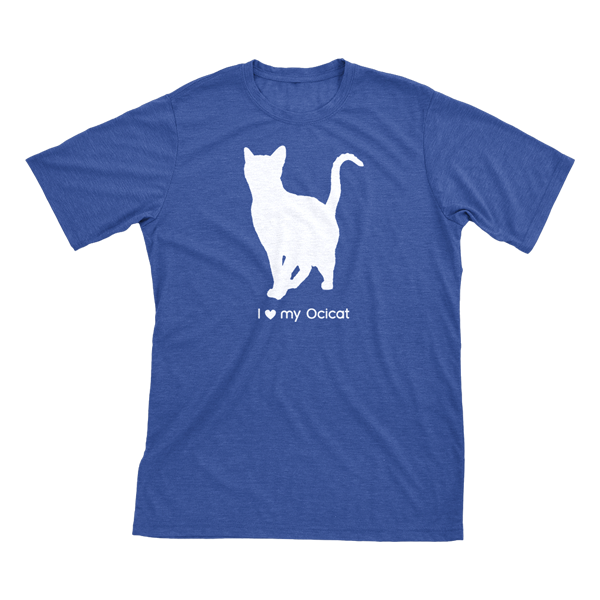I Love My Ocicat | Must Love Cats® White On Heathered Royal Blue Short Sleeve T-Shirt-Must Love Cats® T-Shirts-The Official Website of Jewelry Candles - Find Jewelry In Candles!