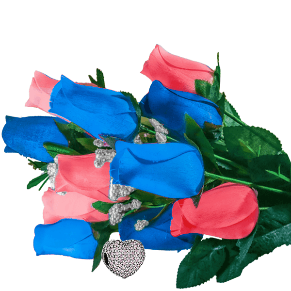 Baby Blue & Peach Bouquet Charm Roses