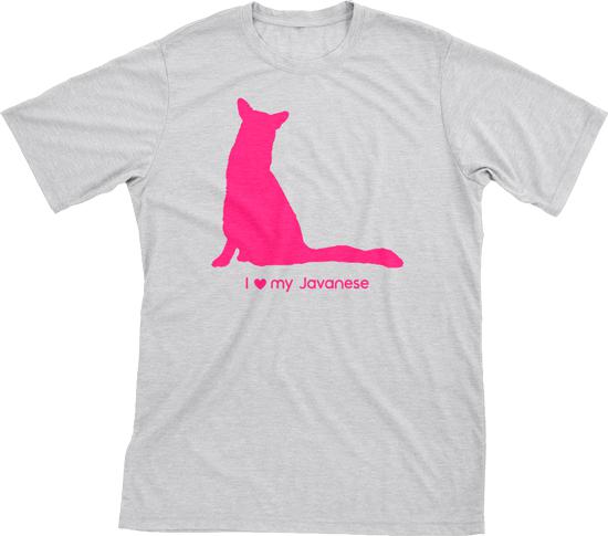 I Love My Javanese | Must Love Cats® Hot Pink On Heathered Grey Short Sleeve T-Shirt-Must Love Cats® T-Shirts-The Official Website of Jewelry Candles - Find Jewelry In Candles!