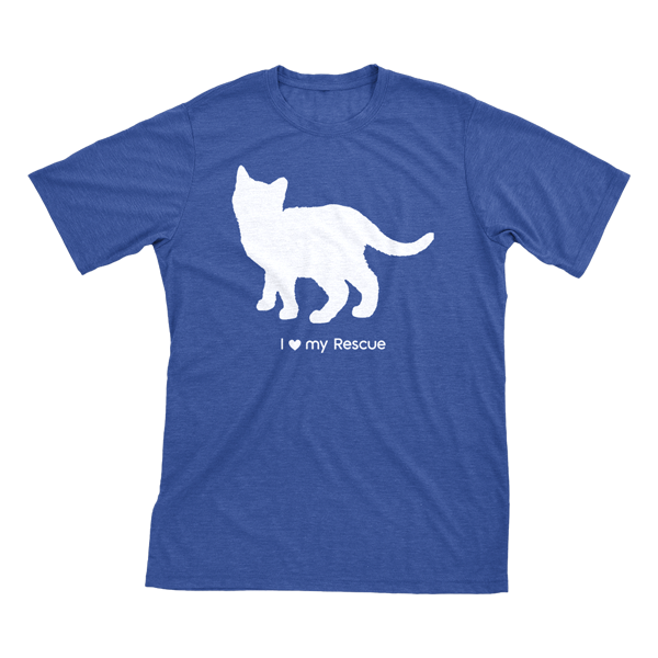 I Love My Rescue | Must Love Cats® White On Heathered Royal Blue Short Sleeve T-Shirt-Must Love Cats® T-Shirts-The Official Website of Jewelry Candles - Find Jewelry In Candles!
