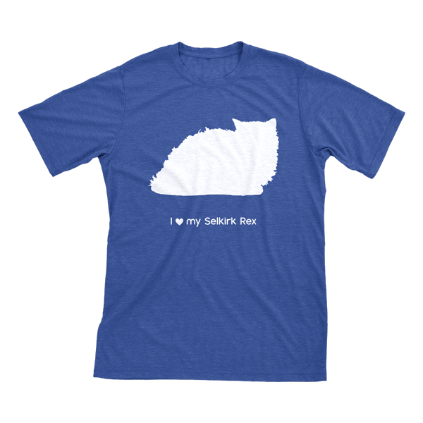 I Love My Selkirk Rex | Must Love Cats® White On Heathered Royal Blue Short Sleeve T-Shirt-Must Love Cats® T-Shirts-The Official Website of Jewelry Candles - Find Jewelry In Candles!