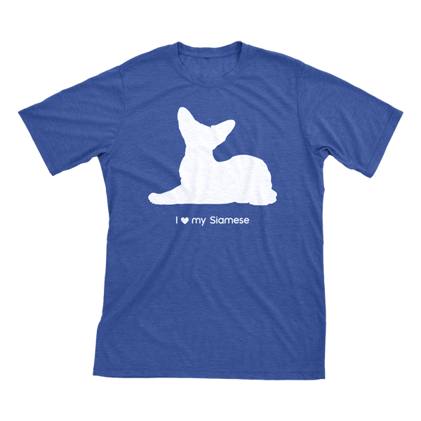 I Love My Siamese | Must Love Cats® White On Heathered Royal Blue Short Sleeve T-Shirt-Must Love Cats® T-Shirts-The Official Website of Jewelry Candles - Find Jewelry In Candles!